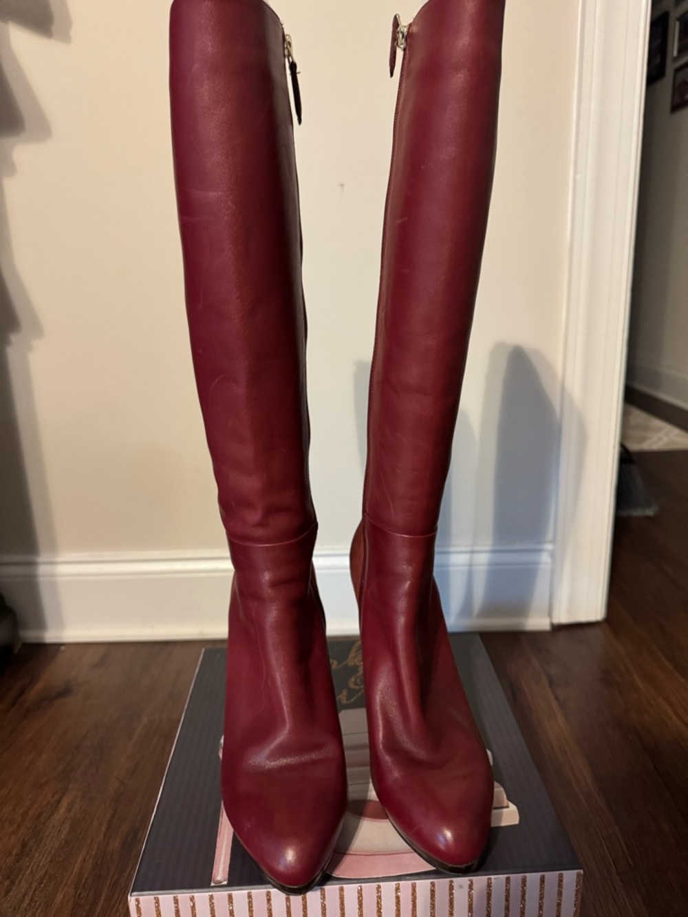 Nine West Tall Burgundy Knee-High Leather Heeled Boots